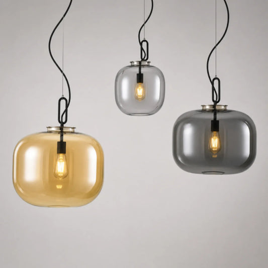 Electroplated Amber and Smoke Gray Glass Pendant Light