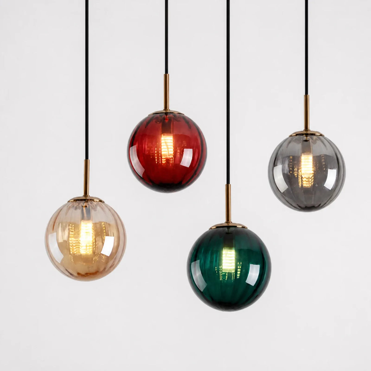 Red, Green, Cognac and Smoke Gray Glass Pendant Light