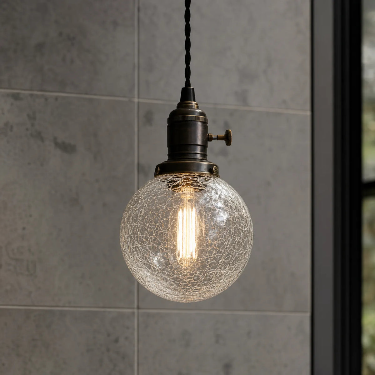 Cracked Glass Brass Pendant Light