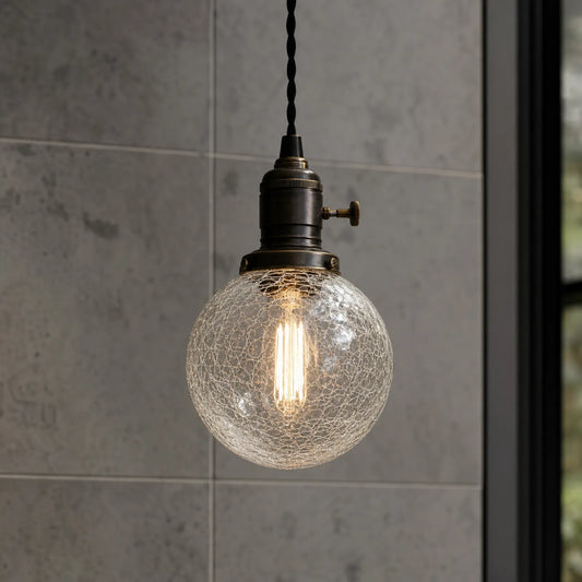 Cracked Glass Brass Pendant Light