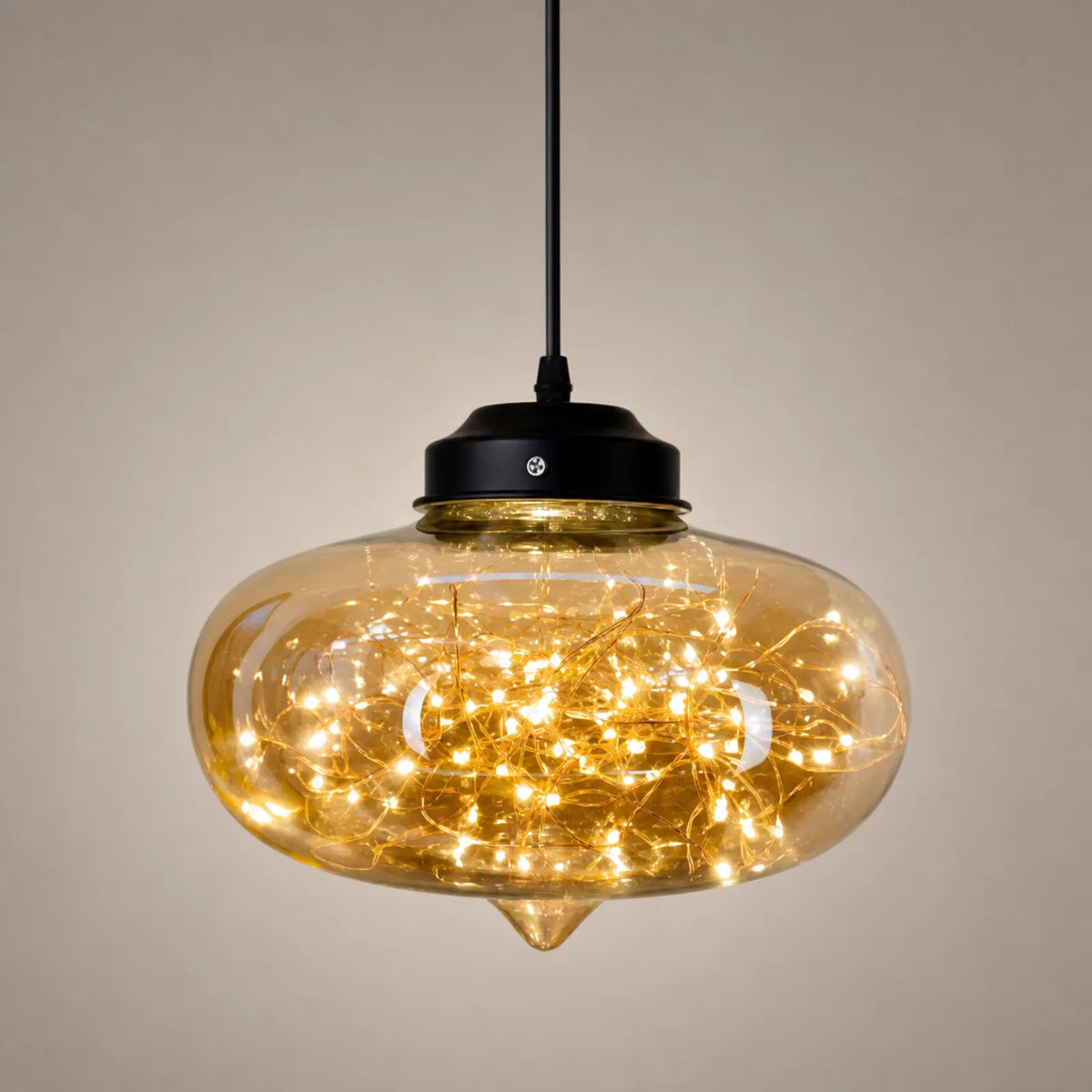 Starry Flattened Round Glass Pendant Light, Style D