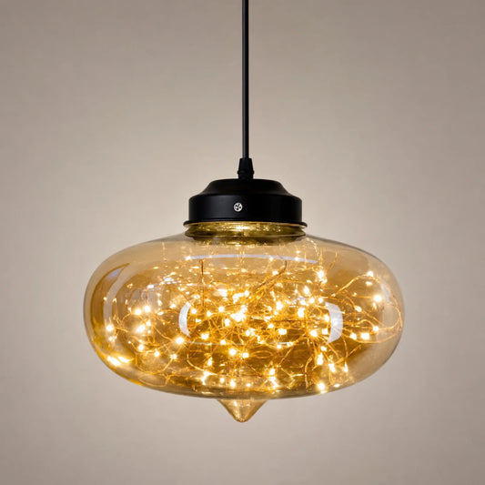 Starry Flattened Round Glass Pendant Light, Style D