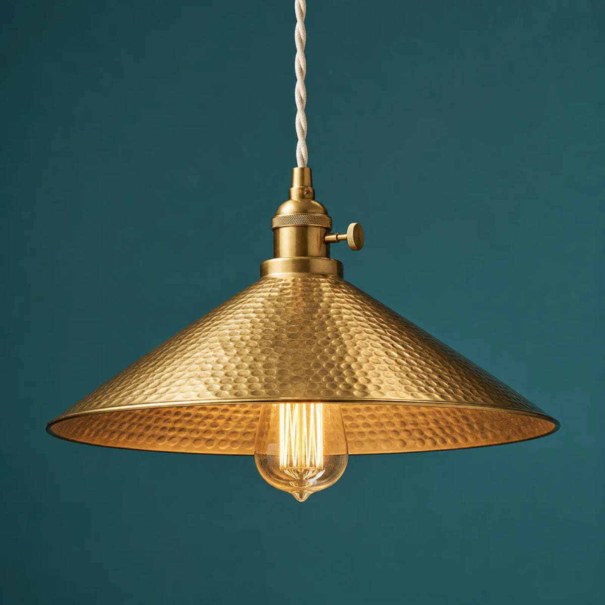H65 Pure Brass Cone Pendant Light - Style A Hammered / Style B Smooth - Small/Large