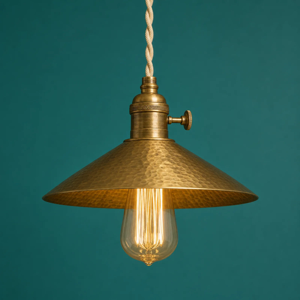H65 Pure Brass Cone Pendant Light - Style A Hammered / Style B Smooth - Small/Large
