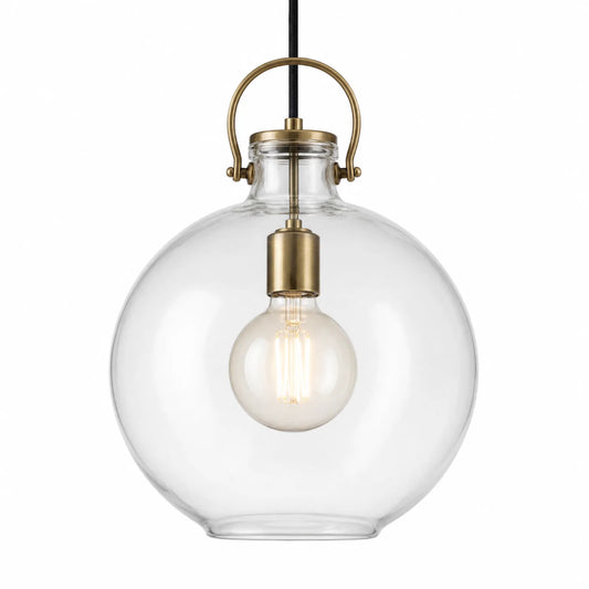 Clear and Frosted Smoke Glass Pendant Light, Multiple Sizes