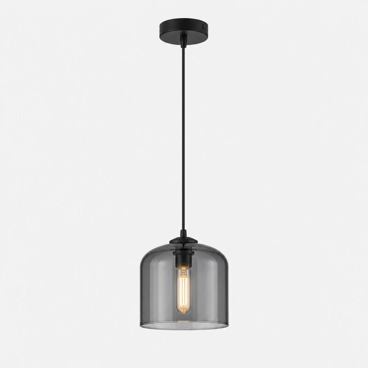 Cylindrical Glass Pendant Light 12x22cm, Smoke and Amber