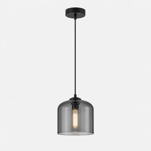 Cylindrical Glass Pendant Light 12x22cm, Smoke and Amber
