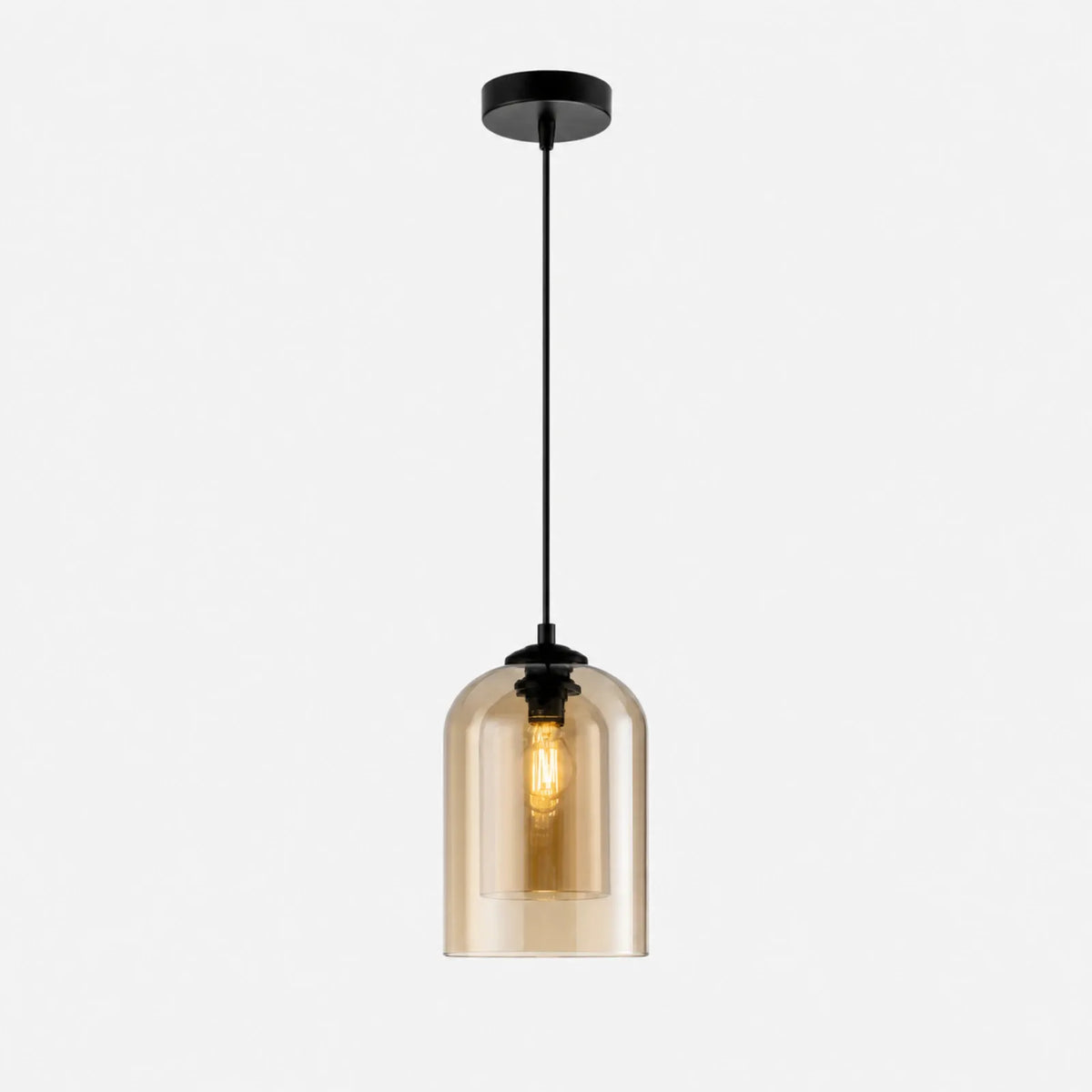 Cylindrical Glass Pendant Light 12x22cm, Smoke and Amber