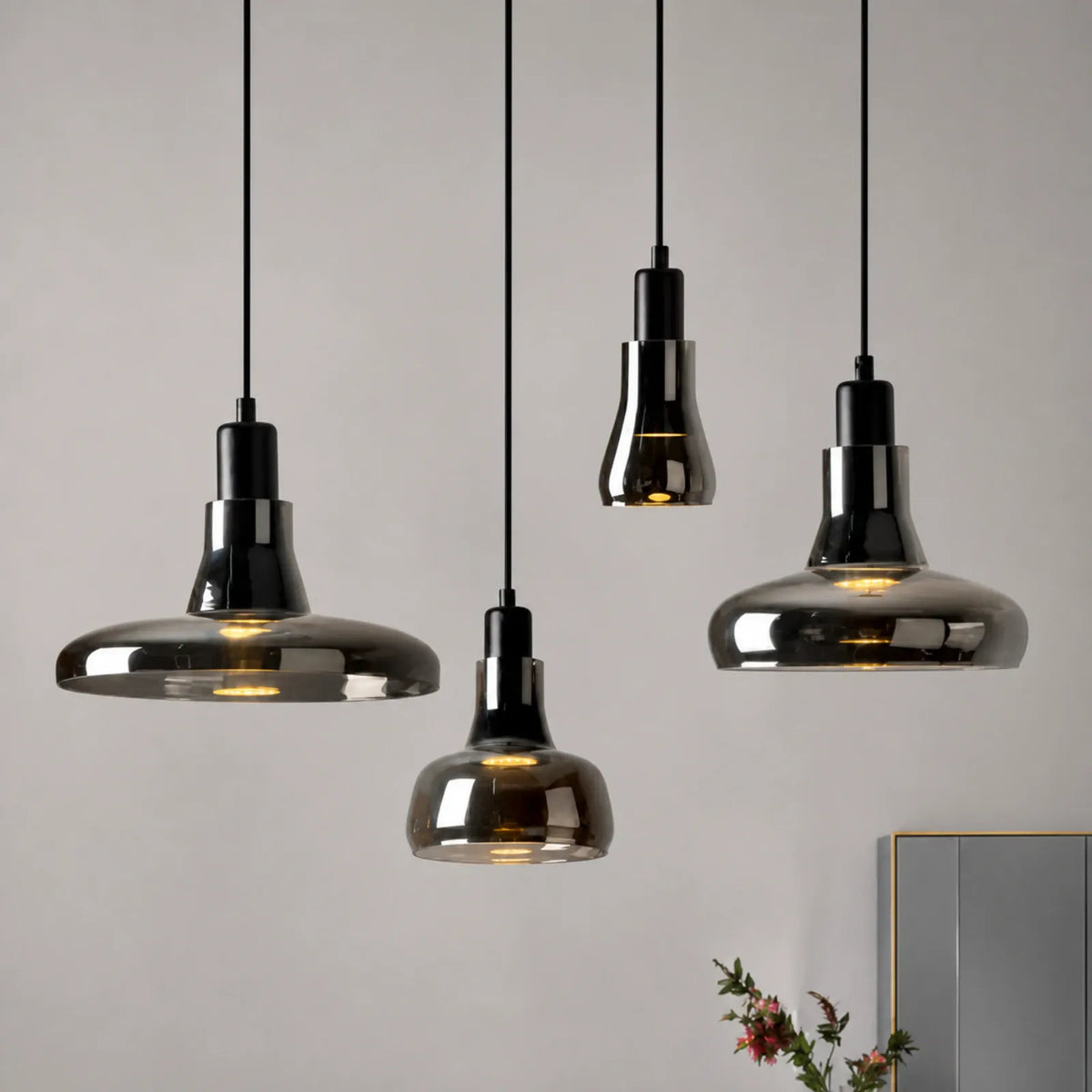 Black Metal Shade Glass Pendant Light, Multiple Sizes