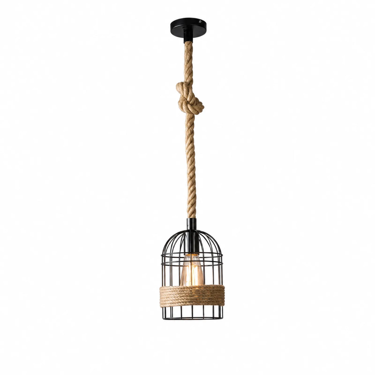 Wrought Iron and Hemp Rope Single Pendant Light 18x130cm