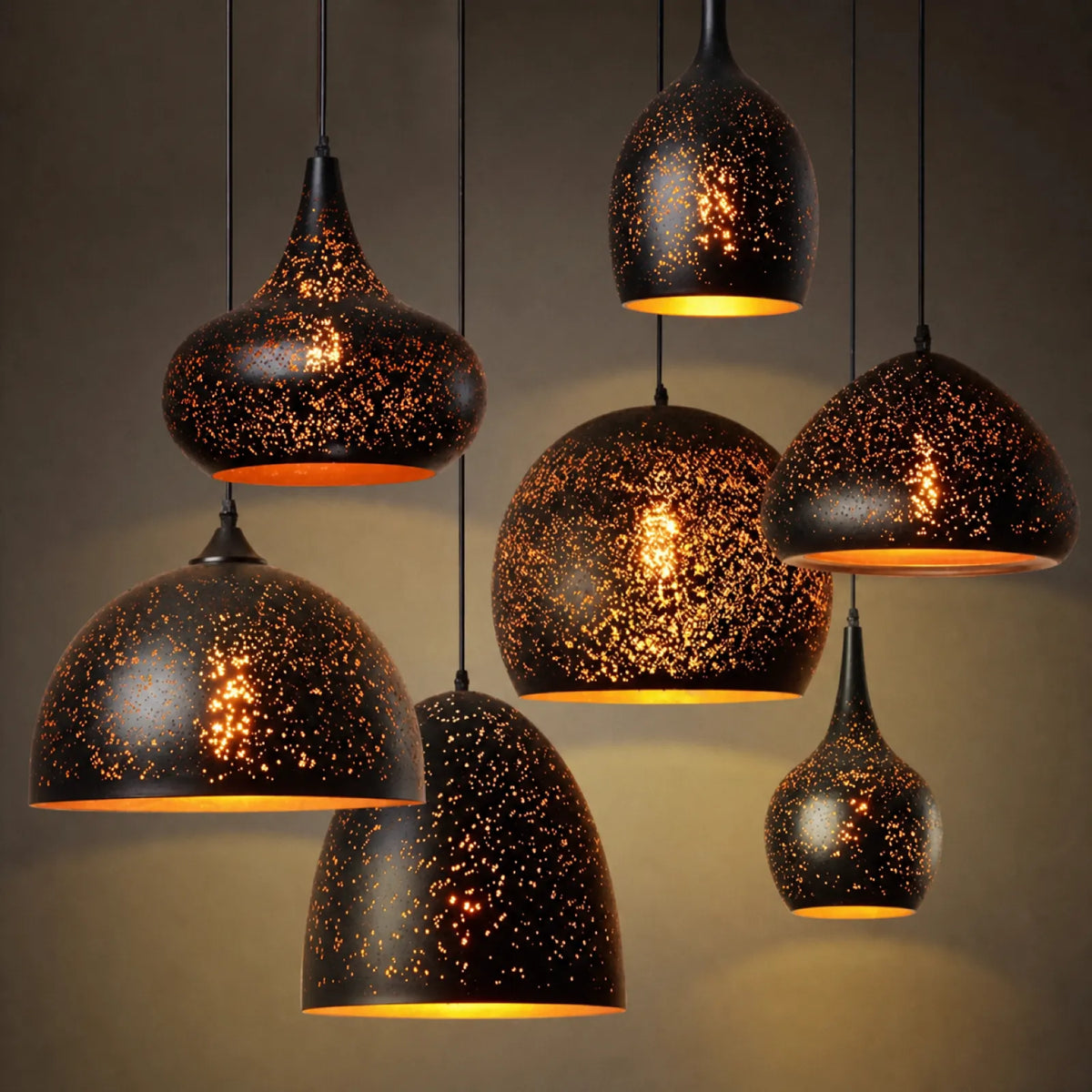 Rust-Flecked Starry Glass Pendant Shade Series, Styles A-G