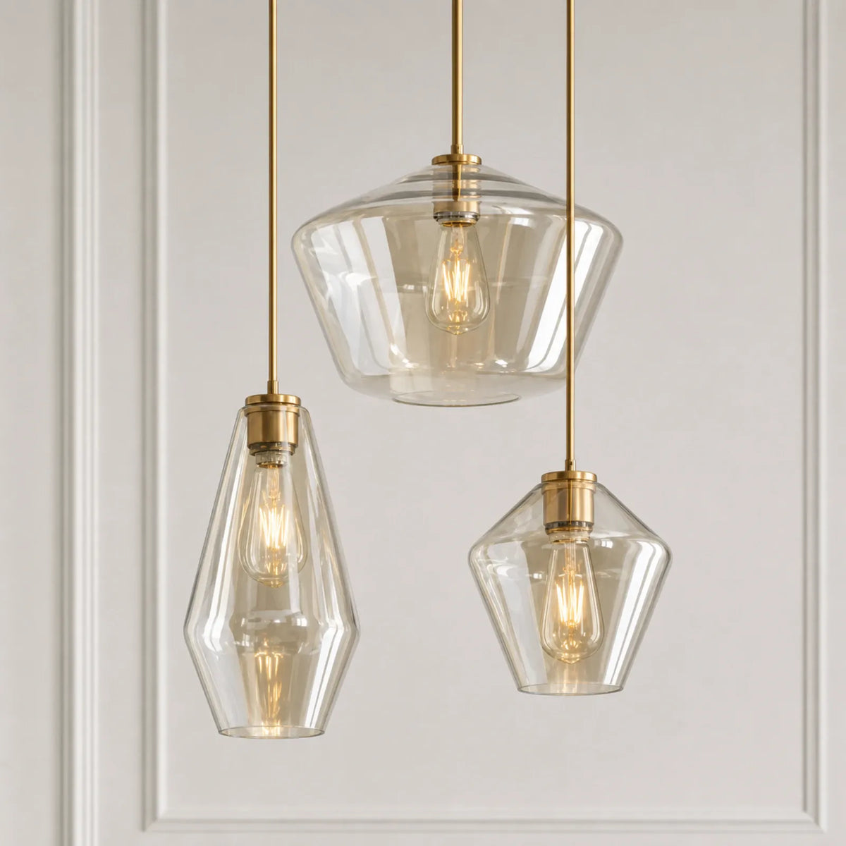 Gold Clear Glass Pendant Light, Three Sizes