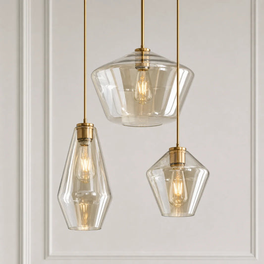 Gold Clear Glass Pendant Light, Three Sizes