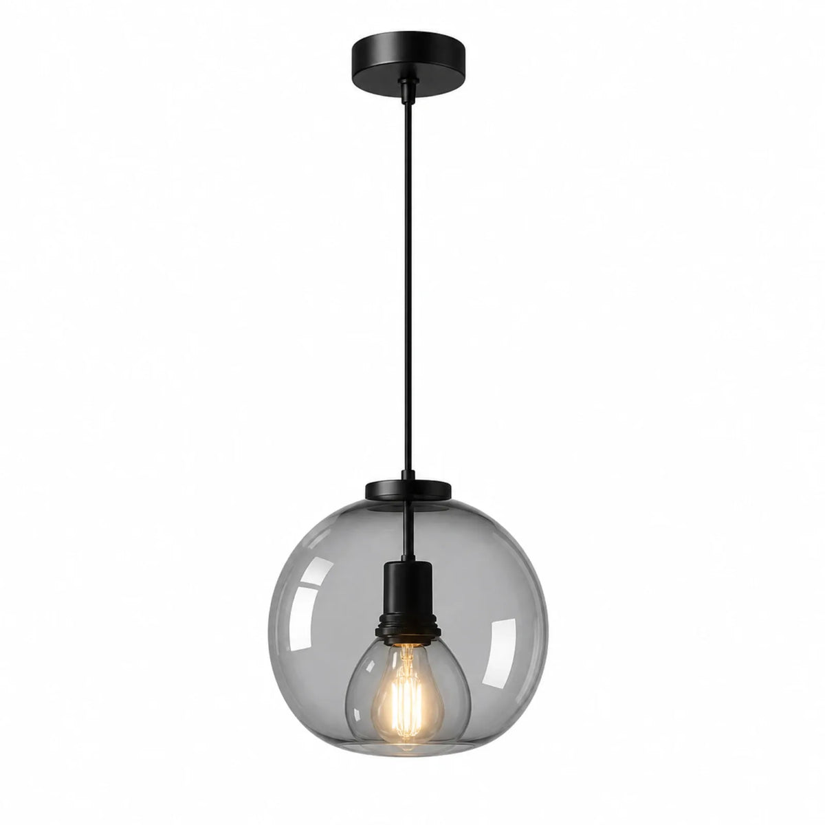 25cm Globe Glass Pendant Light in Smoke Gray and Amber