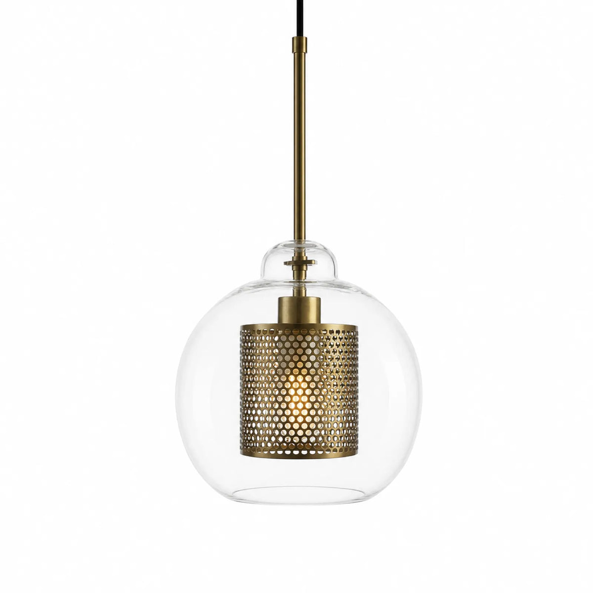 Glass Pendant Light with Metal Mesh Shade