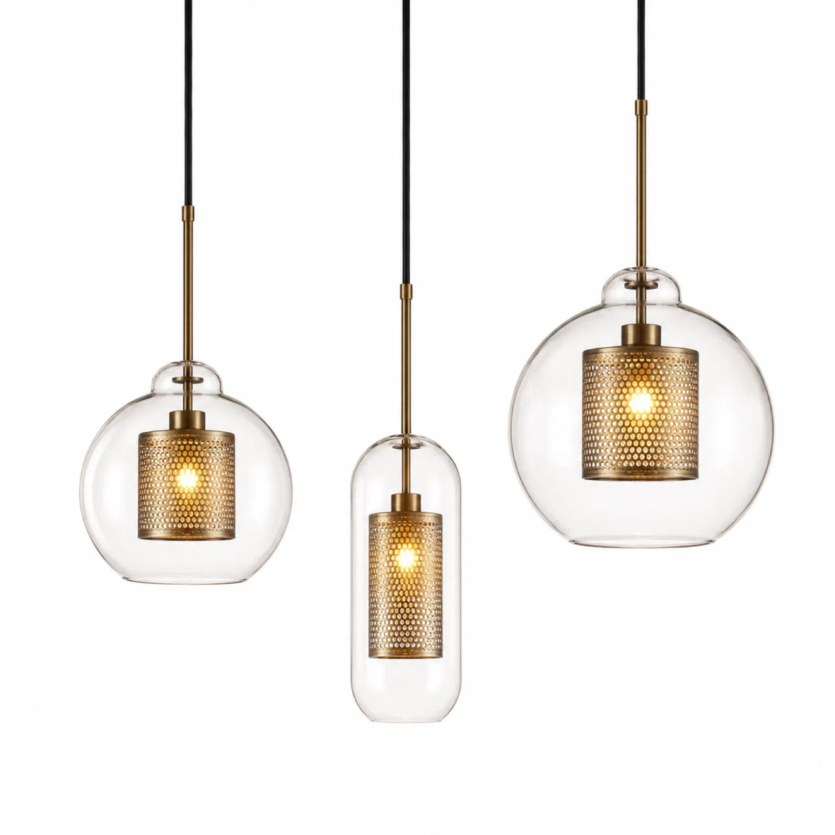 Glass Pendant Light with Metal Mesh Shade