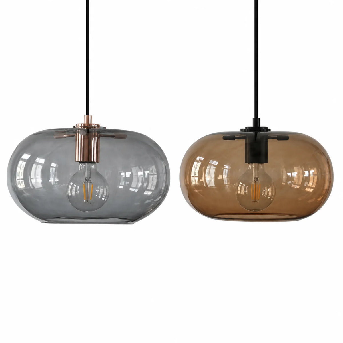 Smoke Gray and Coffee Oval Glass Pendant Light
