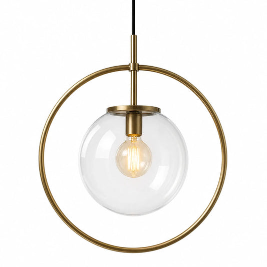 Antique Brass Ring Glass Pendant Light