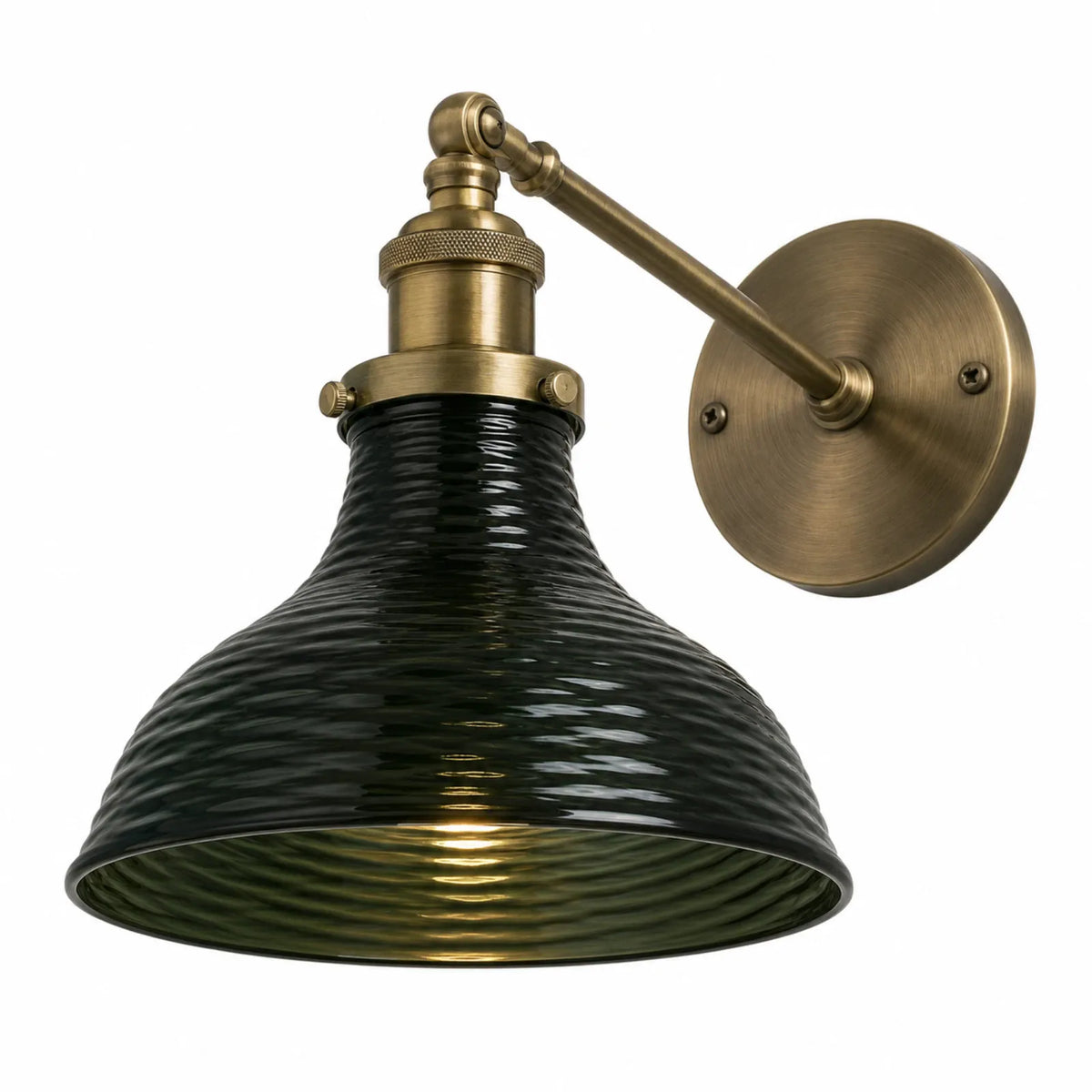 Antique Bronze and Dark Green Glass Wall Light