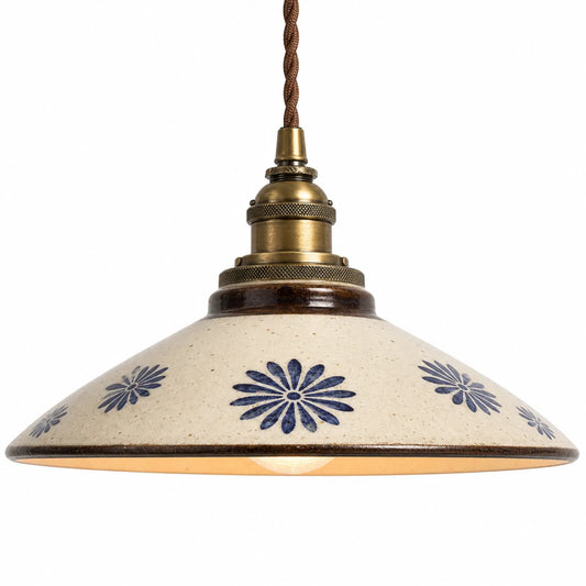 Vintage Chrysanthemum Ceramic Bowl Pendant Light