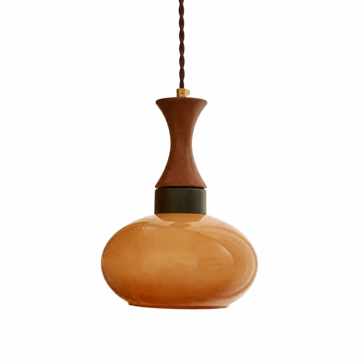 Amber Glass and Solid Wood Pendant Light Series