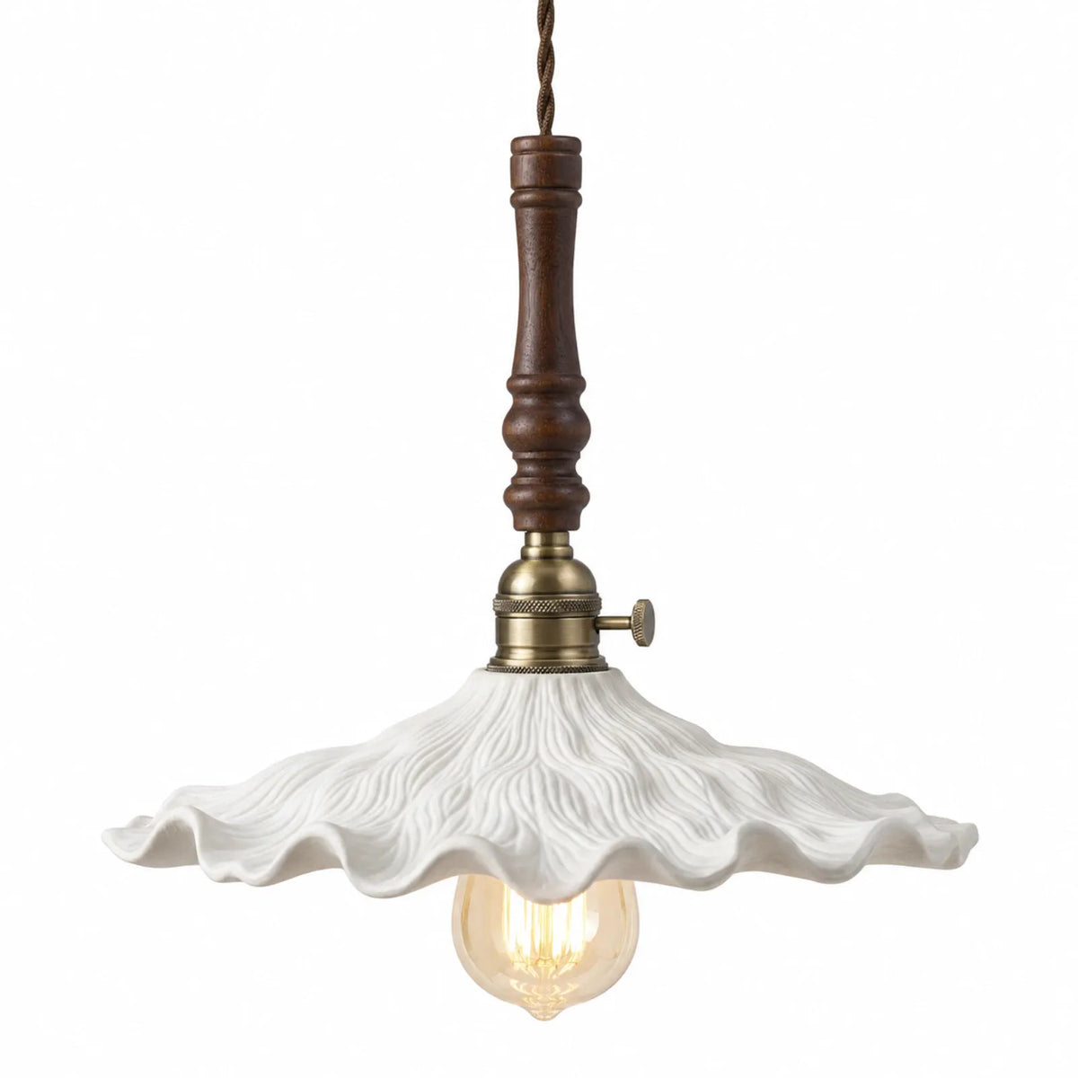 Ceramic and Walnut Wood Pendant Light