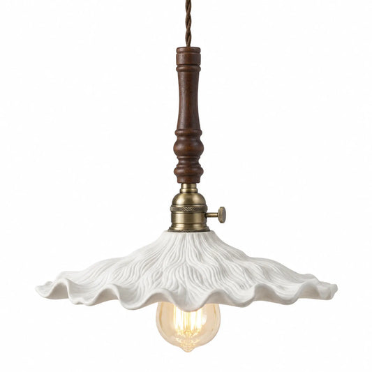 Ceramic and Walnut Wood Pendant Light