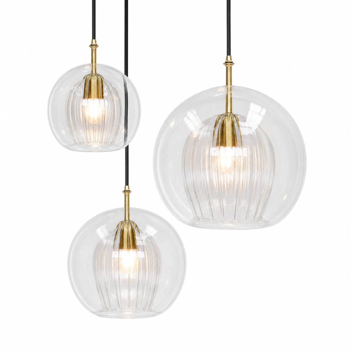 Smoke Gray/Amber/Clear Globe Glass Pendant Light, 15/20/25cm, E27