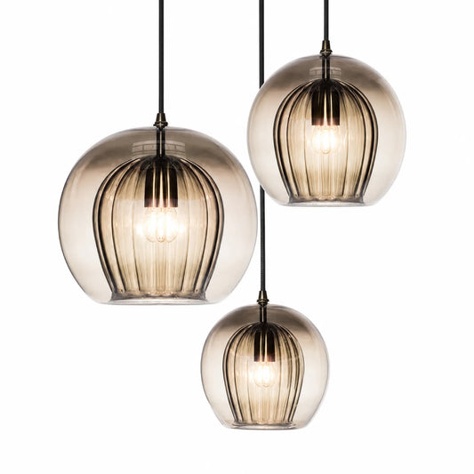 Smoke Gray/Amber/Clear Globe Glass Pendant Light, 15/20/25cm, E27