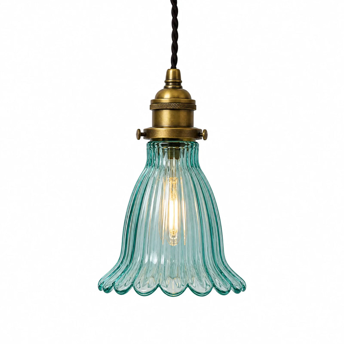 Blue Scalloped Glass Pendant Light, 14x20cm E27