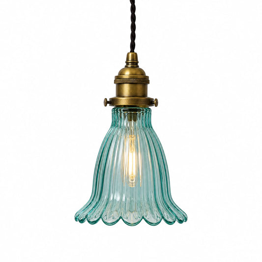 Blue Scalloped Glass Pendant Light, 14x20cm E27