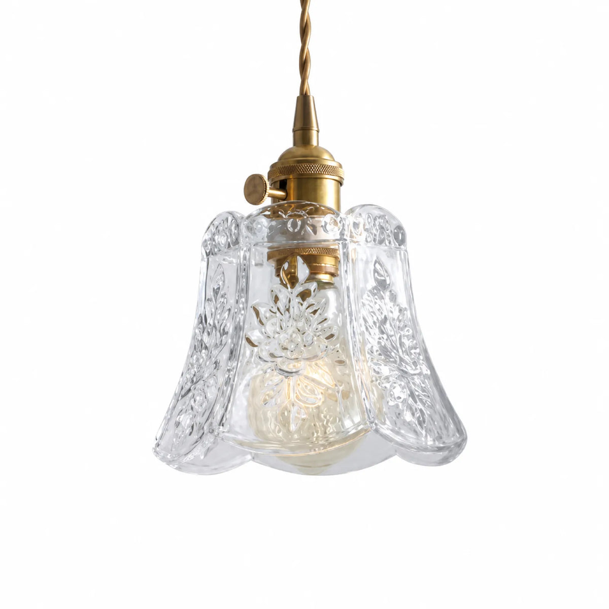 Embossed Glass and Brass Small Pendant Light