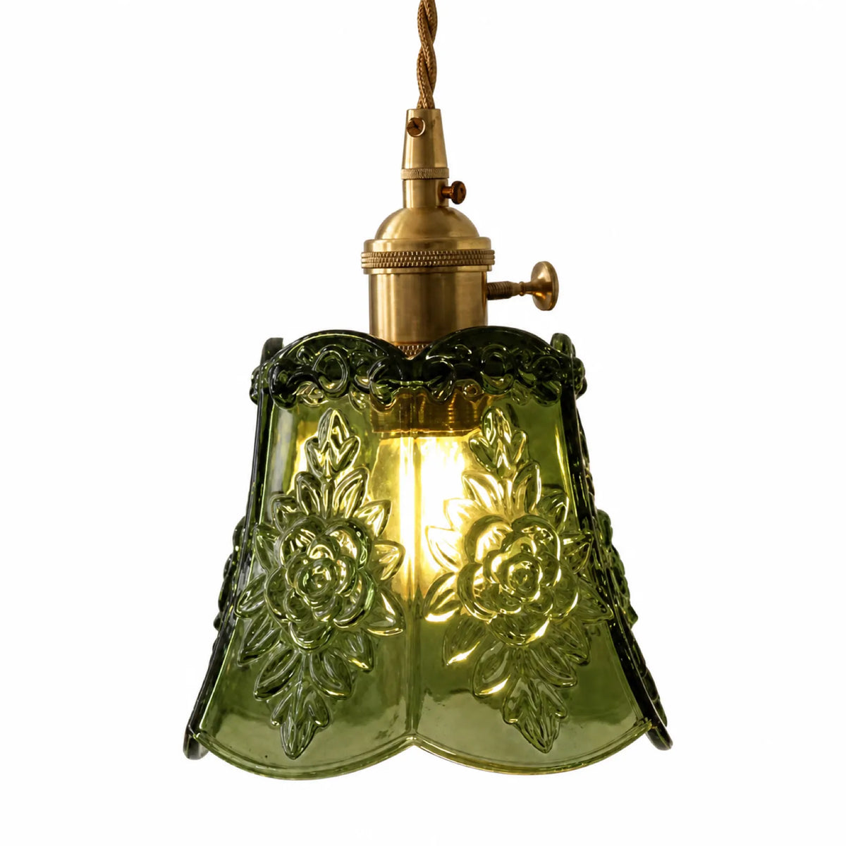 Embossed Glass and Brass Small Pendant Light