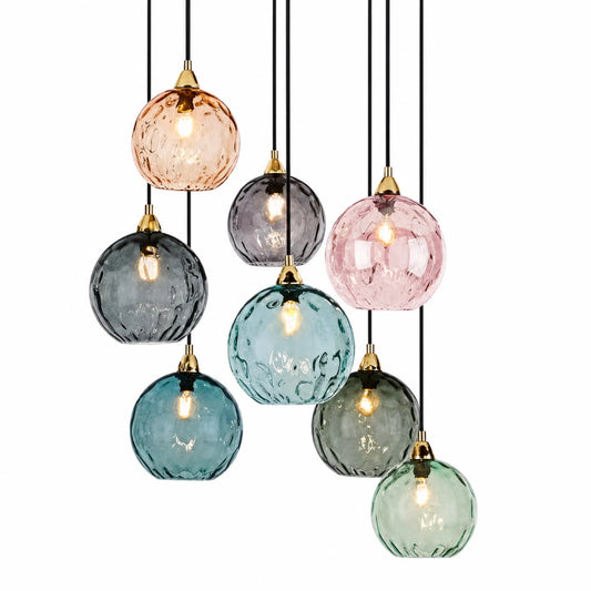 Colored Glass Globe and Metal Pendant Light
