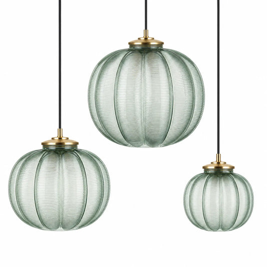 Vertical-Ribbed Pumpkin Glass Pendant Light