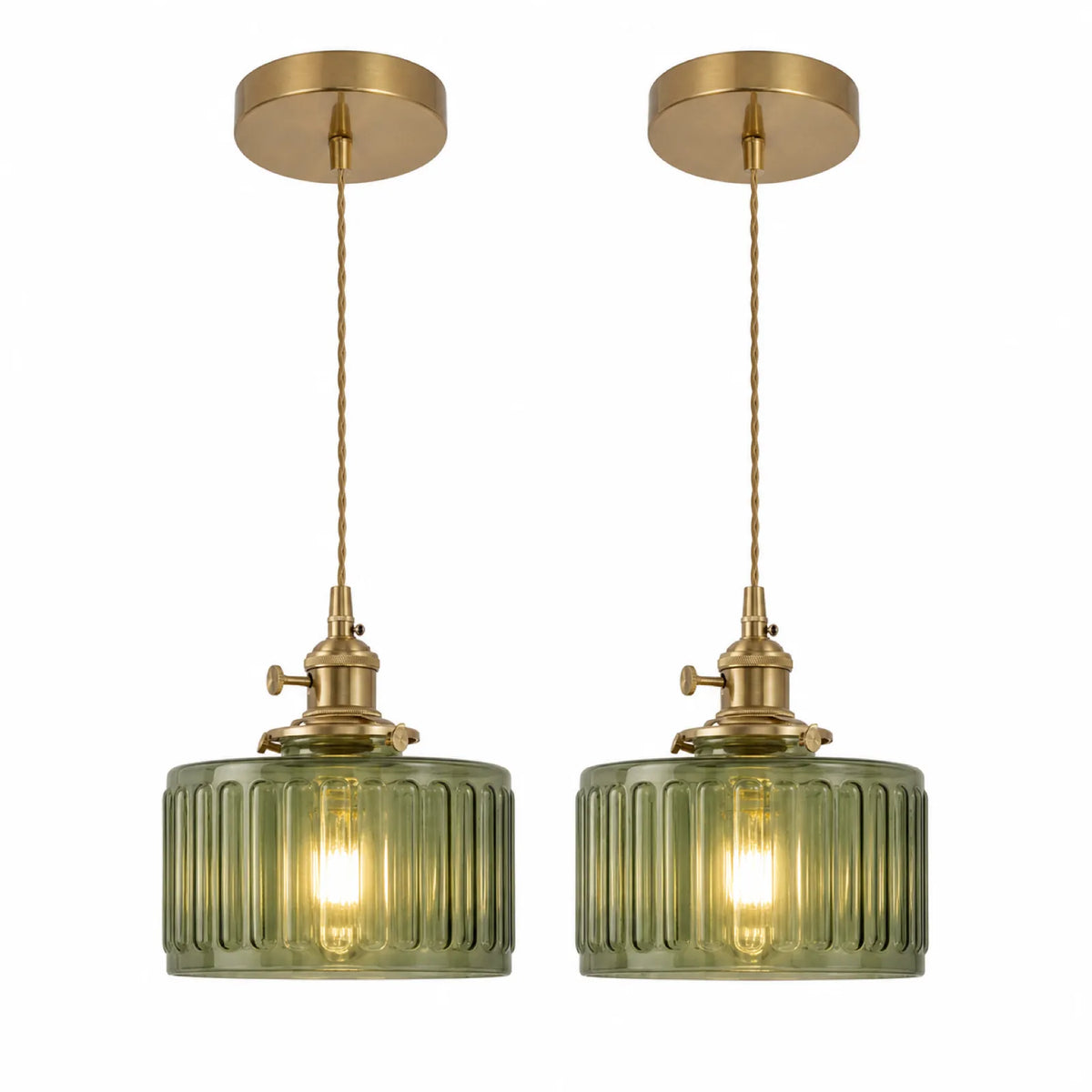Ribbed Glass Pendant Light with Brass/Aluminum