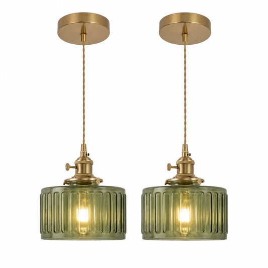 Ribbed Glass Pendant Light with Brass/Aluminum