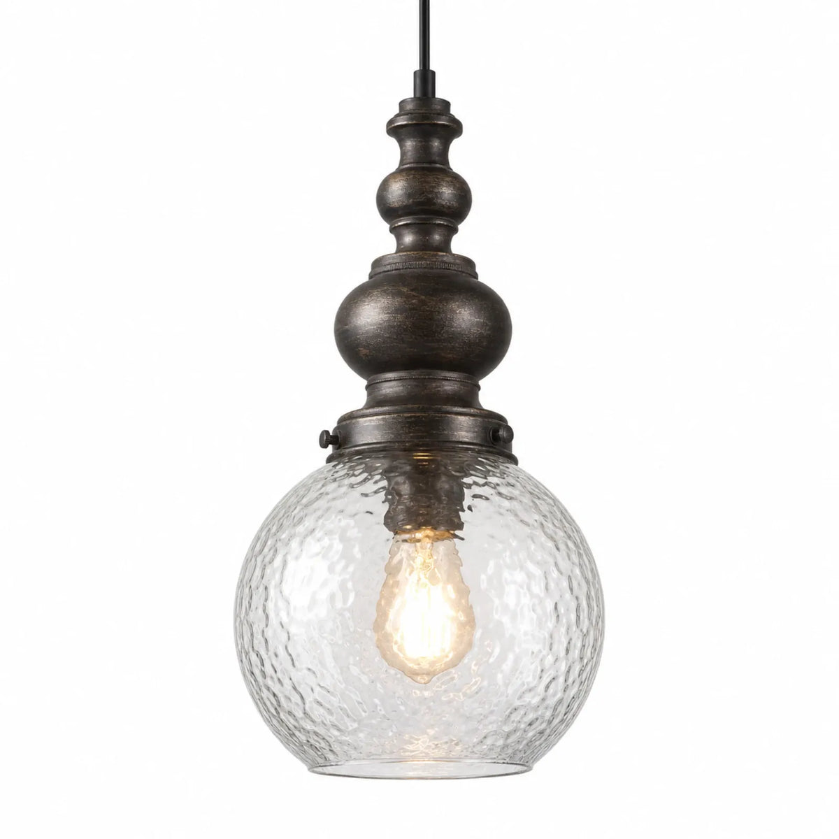 Hammered Glass Globe Pendant Light with Metal Lamp Holder