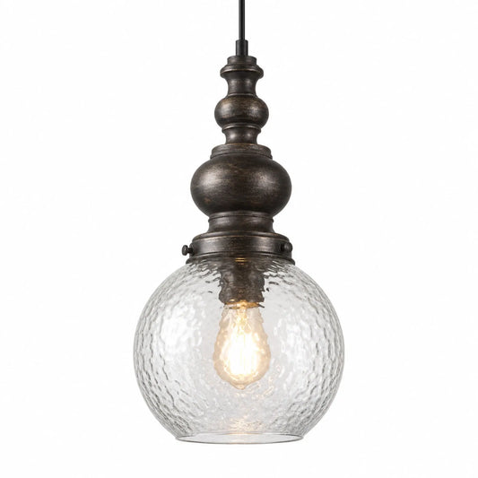 Hammered Glass Globe Pendant Light with Metal Lamp Holder