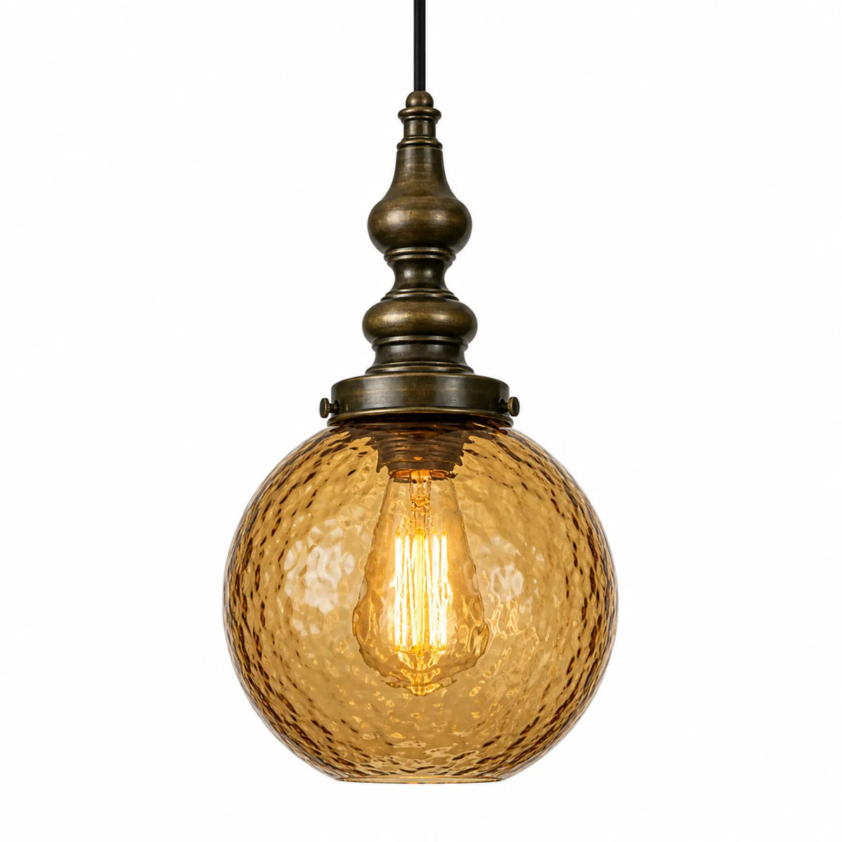 Hammered Glass Globe Pendant Light with Metal Lamp Holder