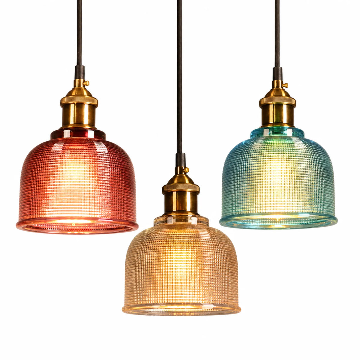 Colored Ribbed Glass Pendant Light