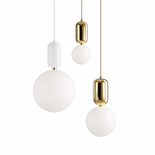 Milky Glass Globe Pendant Light with Colored Socket