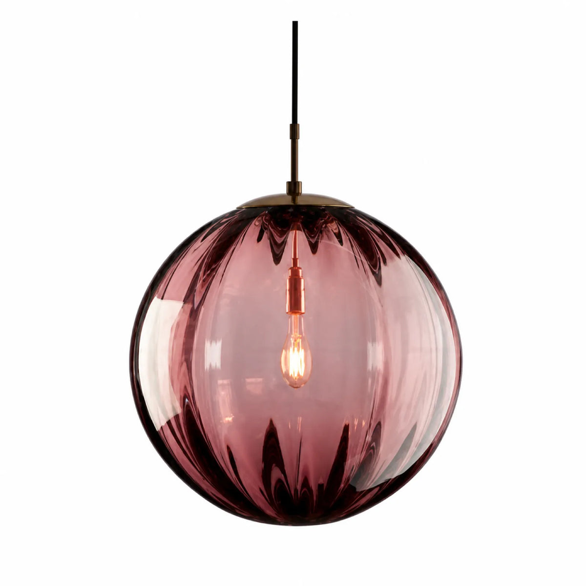 Colorful Ribbed Glass Globe Pendant Light