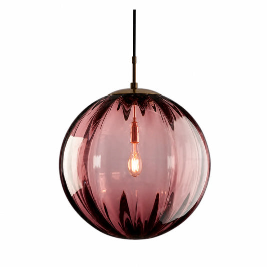 Colorful Ribbed Glass Globe Pendant Light