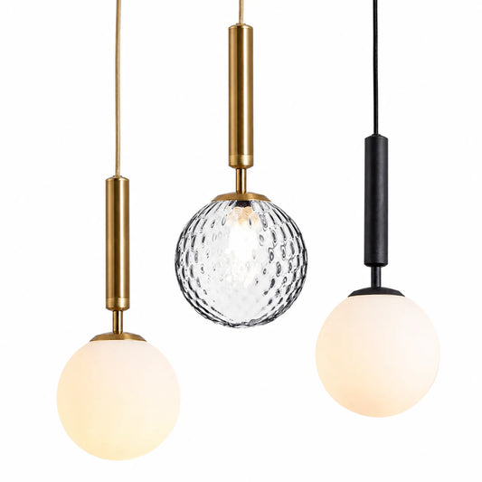 Milky White and Rippled Glass Globe Pendant Light