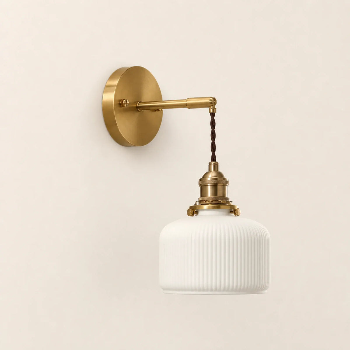 White Ribbed Glass Wall Light