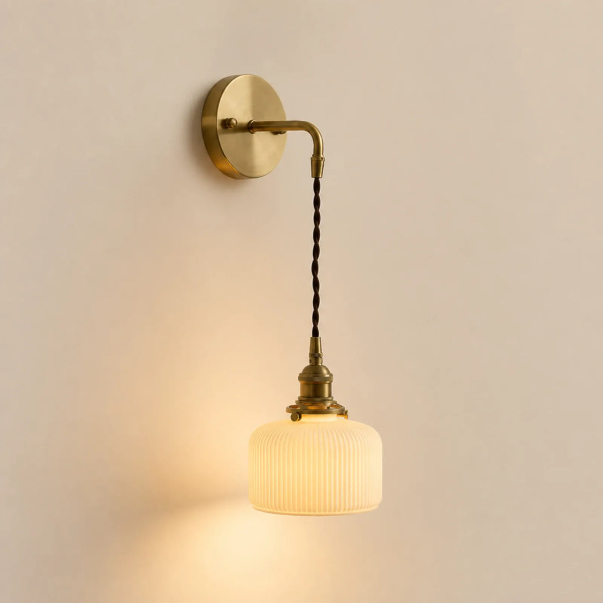 White Ribbed Glass Wall Light