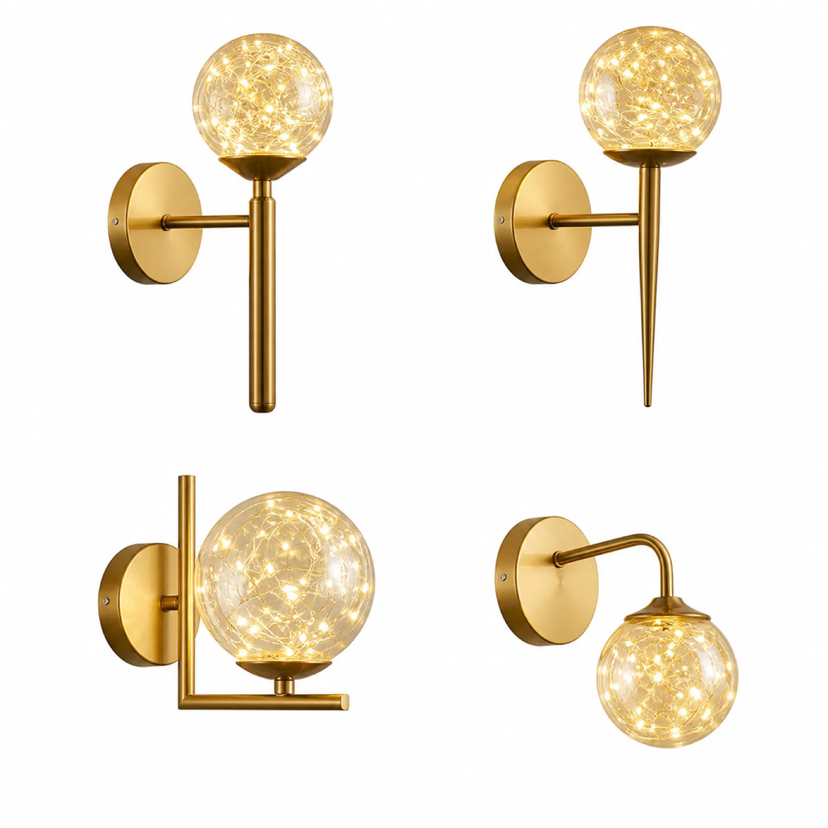 Cognac Glass LED String Wall Light A-D Styles