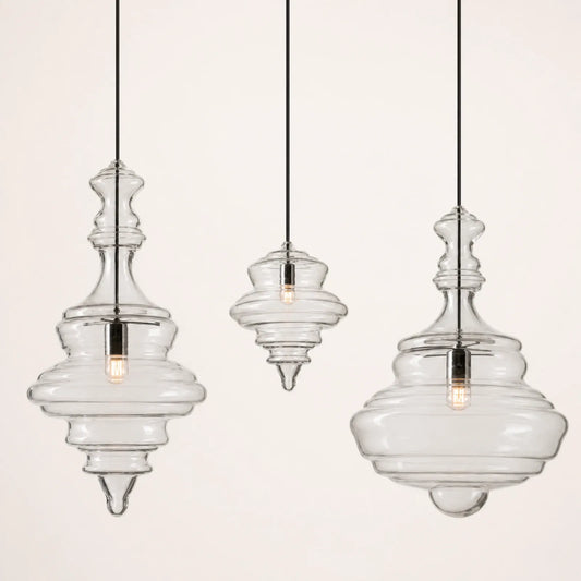 Stepped Clear Glass Pendant Shade, Styles A/B/C