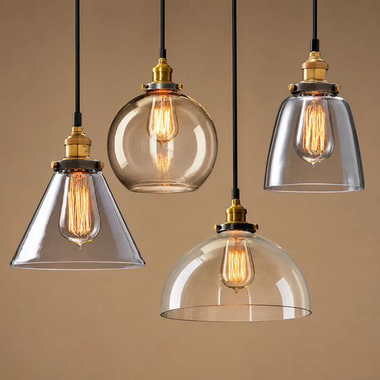 Clear, Amber, and Smoke Gray Glass Pendant Shade Series
